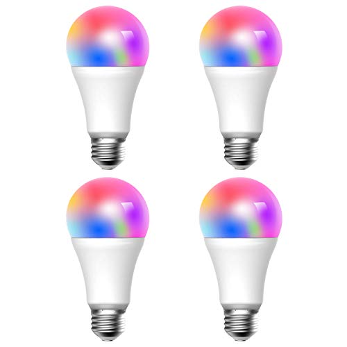 Meross Smart WLAN Mehrfarbige Dimmbare LED Glühbirne Fernbedienung 9W Äquivalent zu 60W E27 2700K-6500K kompatibel mit Alexa, Google Home und IFTTT, 4 Stücke