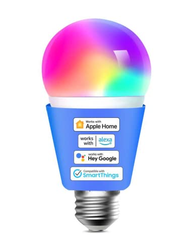 Smart WLAN Glühbirne funktioniert mit Apple HomeKit, Meross Wifi Lampe LED Mehrfarbige Dimmbare Glühbirne kompatibel mit Siri, Alexa, Google Home und SmartThings, E27 Warmweiß