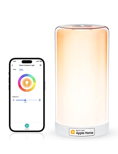 WLAN LED Nachttischlampe funktioniert mit Apple HomeKit, Meross Atmosphäre Touch-Tischlampe für Schlafzimmer Wohnzimmer, kompatibel mit Siri, Alexa, Google und Smartthings, kein Hub erforderlich
