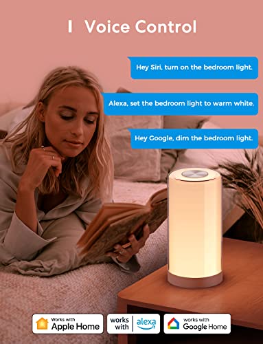 WLAN LED Nachttischlampe funktioniert mit Apple HomeKit, Meross Atmosphäre Touch-Tischlampe für Schlafzimmer Wohnzimmer, kompatibel mit Siri, Alexa, Google und Smartthings, kein Hub erforderlich - 3