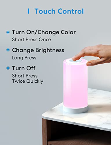 WLAN LED Nachttischlampe funktioniert mit Apple HomeKit, Meross Atmosphäre Touch-Tischlampe für Schlafzimmer Wohnzimmer, kompatibel mit Siri, Alexa, Google und Smartthings, kein Hub erforderlich - 5