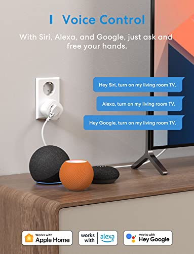WLAN Steckdose funktioniert mit Apple HomeKit, meross Smart Plug, kompatibel mit Siri, Alexa, Google Assistant und SmartThings, kein Hub erforderlich, 16A, 2,4 GHz - 2