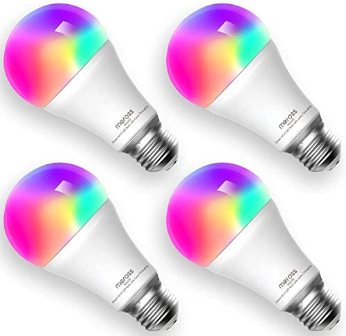 Meross Smart WLAN Dimmbare Mehrfarbige LED Glühbirne Fernbedienung Äquivalent 60W E27 2700K-6500K kompatibel mit Alexa, Google Home und SmartThings 4 Stücke