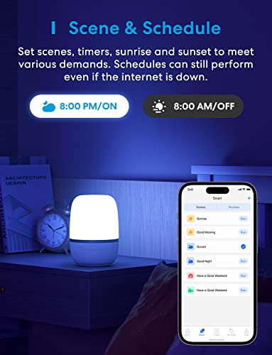 WLAN LED Nachttischlampe funktioniert mit Apple HomeKit, Meross Dimmbar Atmosphäre Tischlampe für Schlafzimmer Wohnzimmer, kompatibel mit Siri, Alexa, Google, und Smartthings, mit USB-Kabel - 4