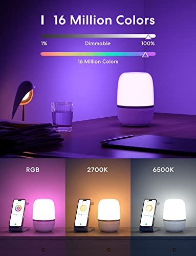 WLAN LED Nachttischlampe funktioniert mit Apple HomeKit, Meross Dimmbar Atmosphäre Tischlampe für Schlafzimmer Wohnzimmer, kompatibel mit Siri, Alexa, Google, und Smartthings, mit USB-Kabel - 5