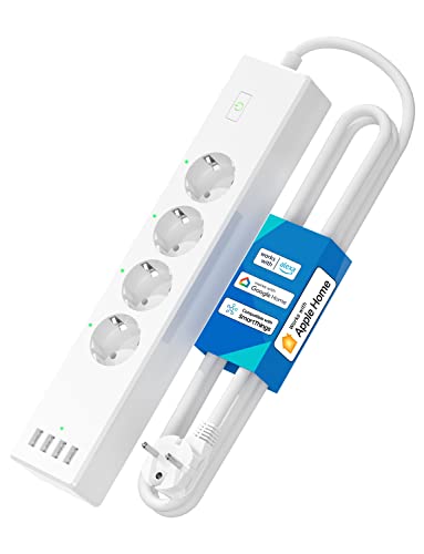 Smart Steckdosenleiste WiFi für HomeKit meross WLAN Mehrfachsteckdose 4 AC-Ausgänge und 4 USB-Anschlüsse, kompatibel mit Alexa, Google Assistant, 2,4Ghz zur Büro, Wohnung-4USB