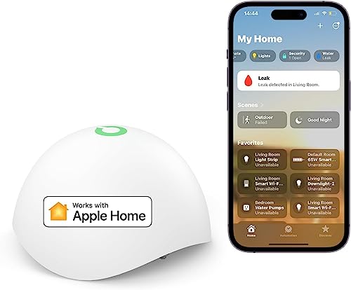 Meross Smart Wassermelder WLAN Wassersensor für HomeKit, Wasseralarm kompatibel mit Apple Home, Alexa und SmartThings drahtloser Flutdetektor IP67, Audio-Alarm für Küche, Badezimmer(extra Hub benötig)