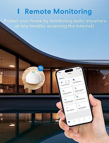 Meross Smart Wassermelder WLAN Wassersensor für HomeKit, Wasseralarm kompatibel mit Apple Home, Alexa und SmartThings drahtloser Flutdetektor IP67, Audio-Alarm für Küche, Badezimmer(extra Hub benötig) - 3